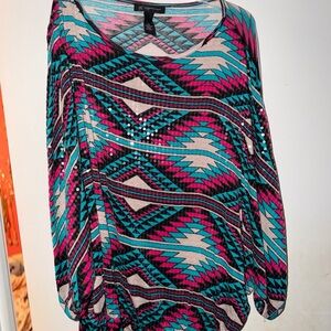 INC International Concepts Multicolor Geometric Sequin Blouse